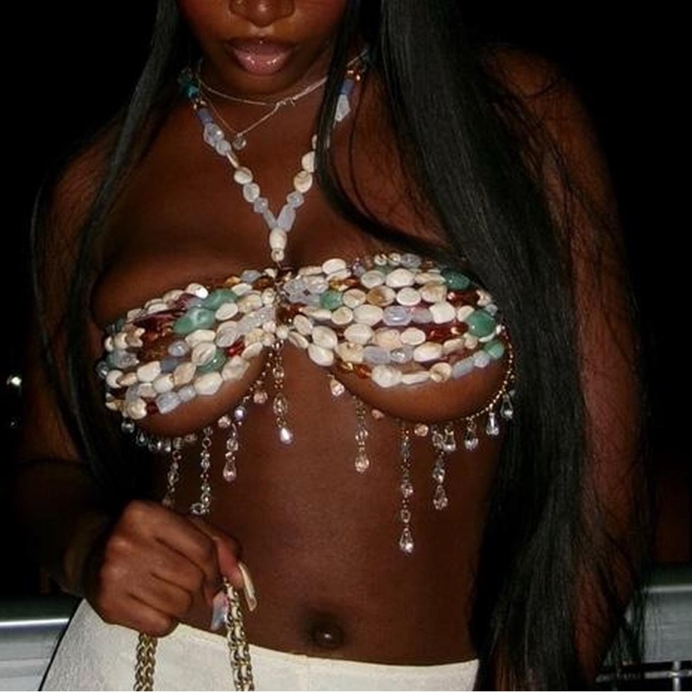 EGO Multicolored Beaded Top with Crystal Details